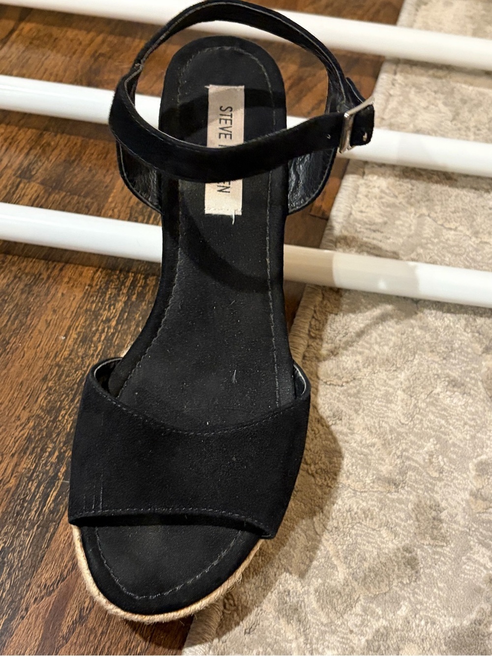 Steve Madden Black Espadrille Platform Sandals with Ankle Strap size 10